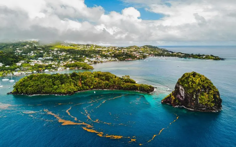 Aerial view of Young Island, St Vincent and the Grenadines