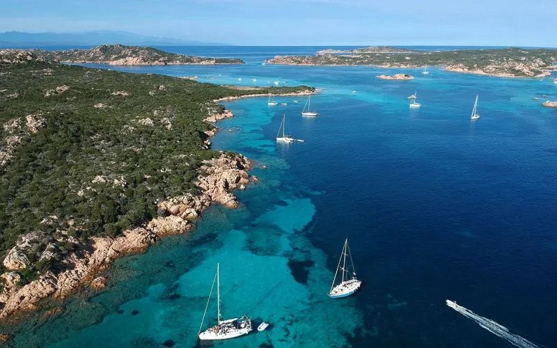 Sailboats anchored in the La Maddalena archipelago, Sardinia